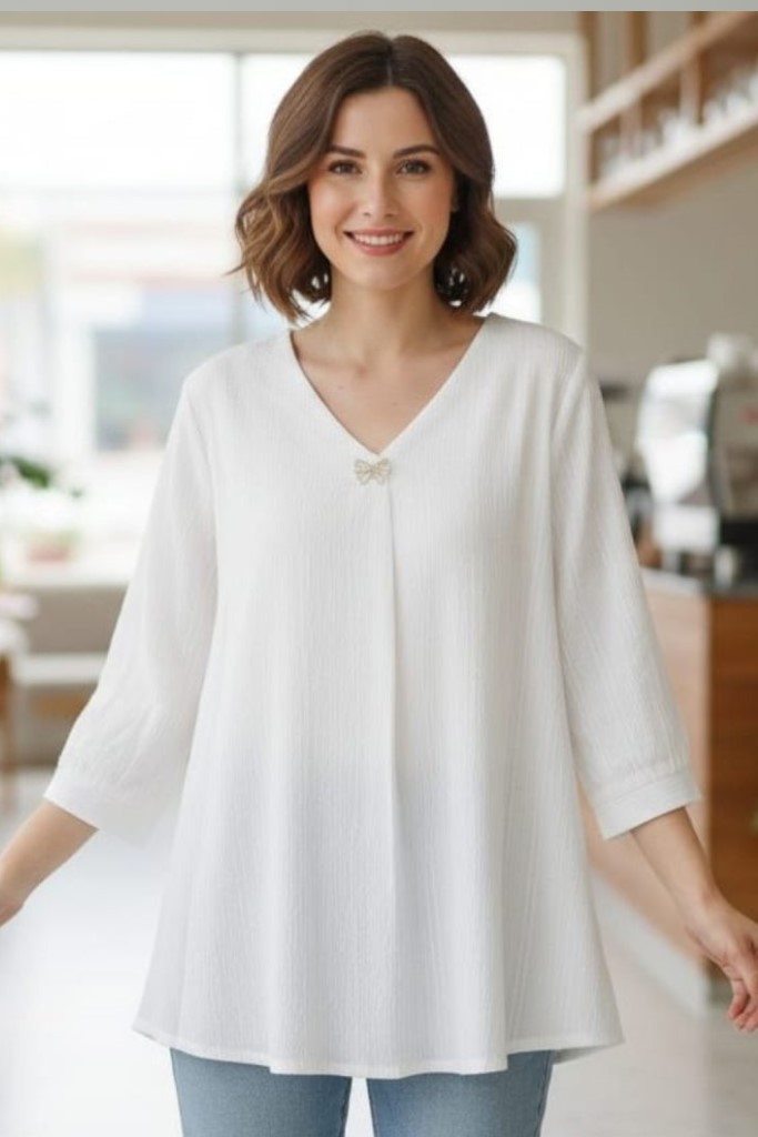 white V-neck Tunic Top