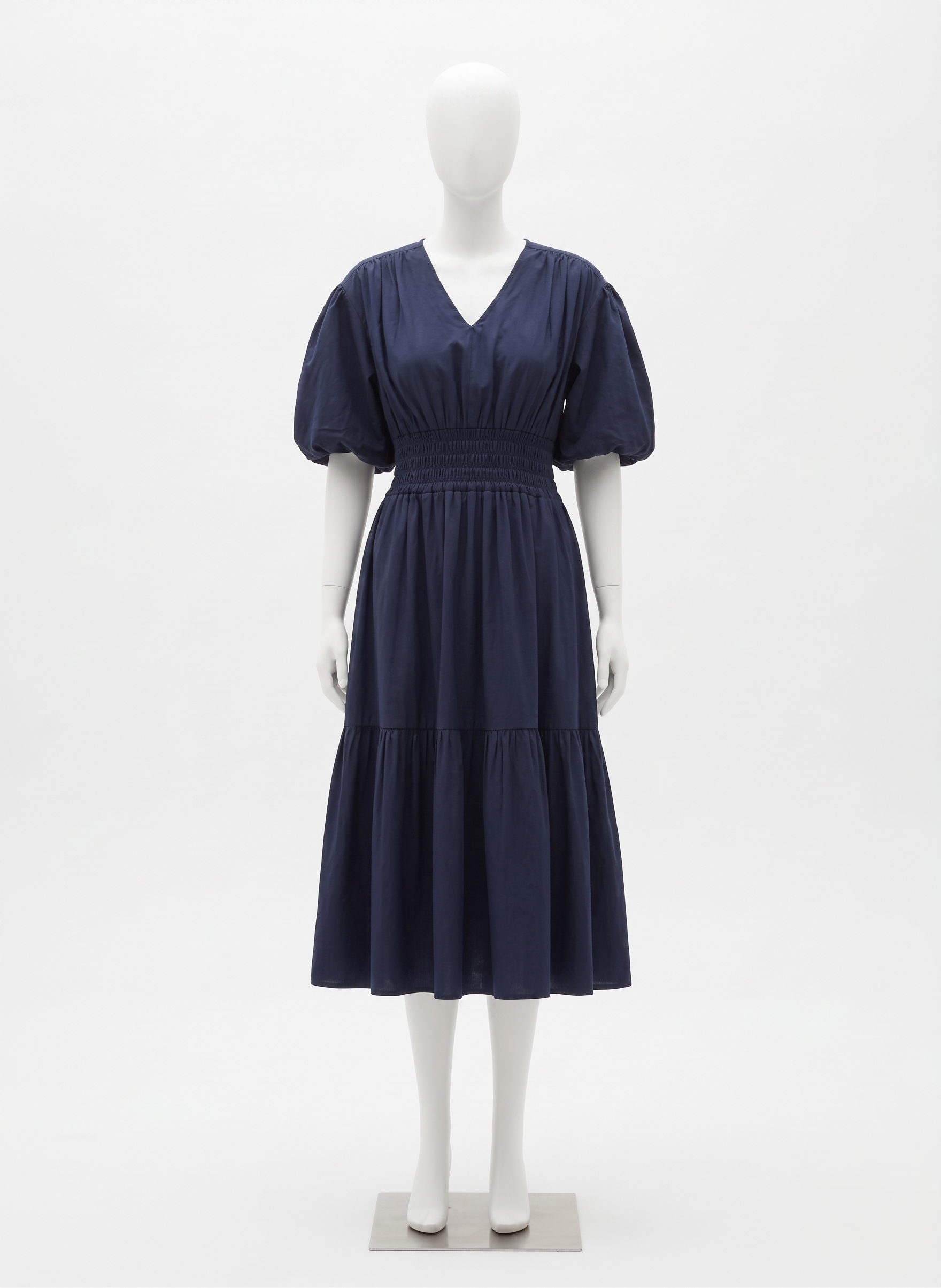 V-Neck Smocked Waist Tiered Midi