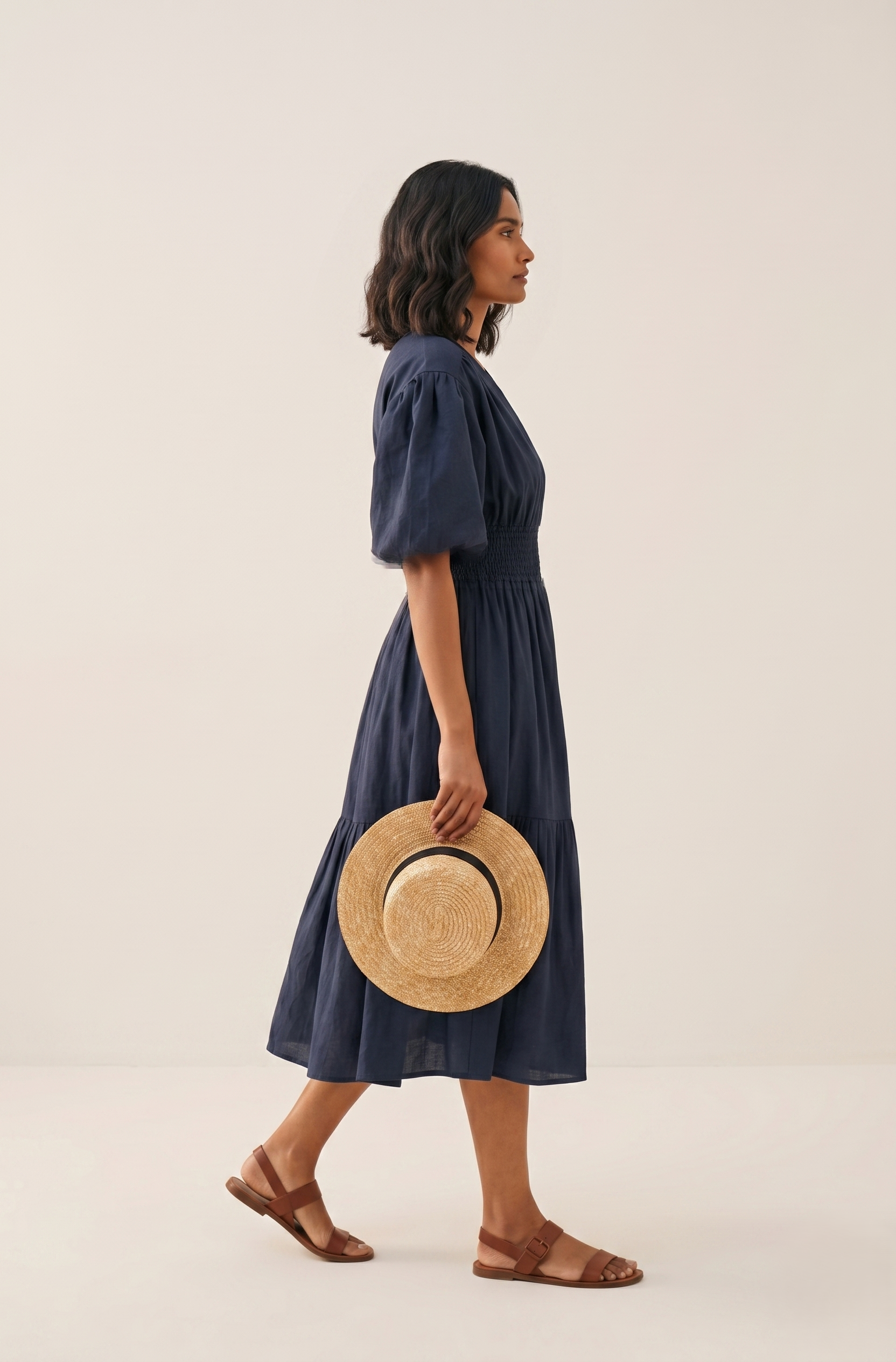 V-Neck Smocked Waist Tiered Midi - Image 3