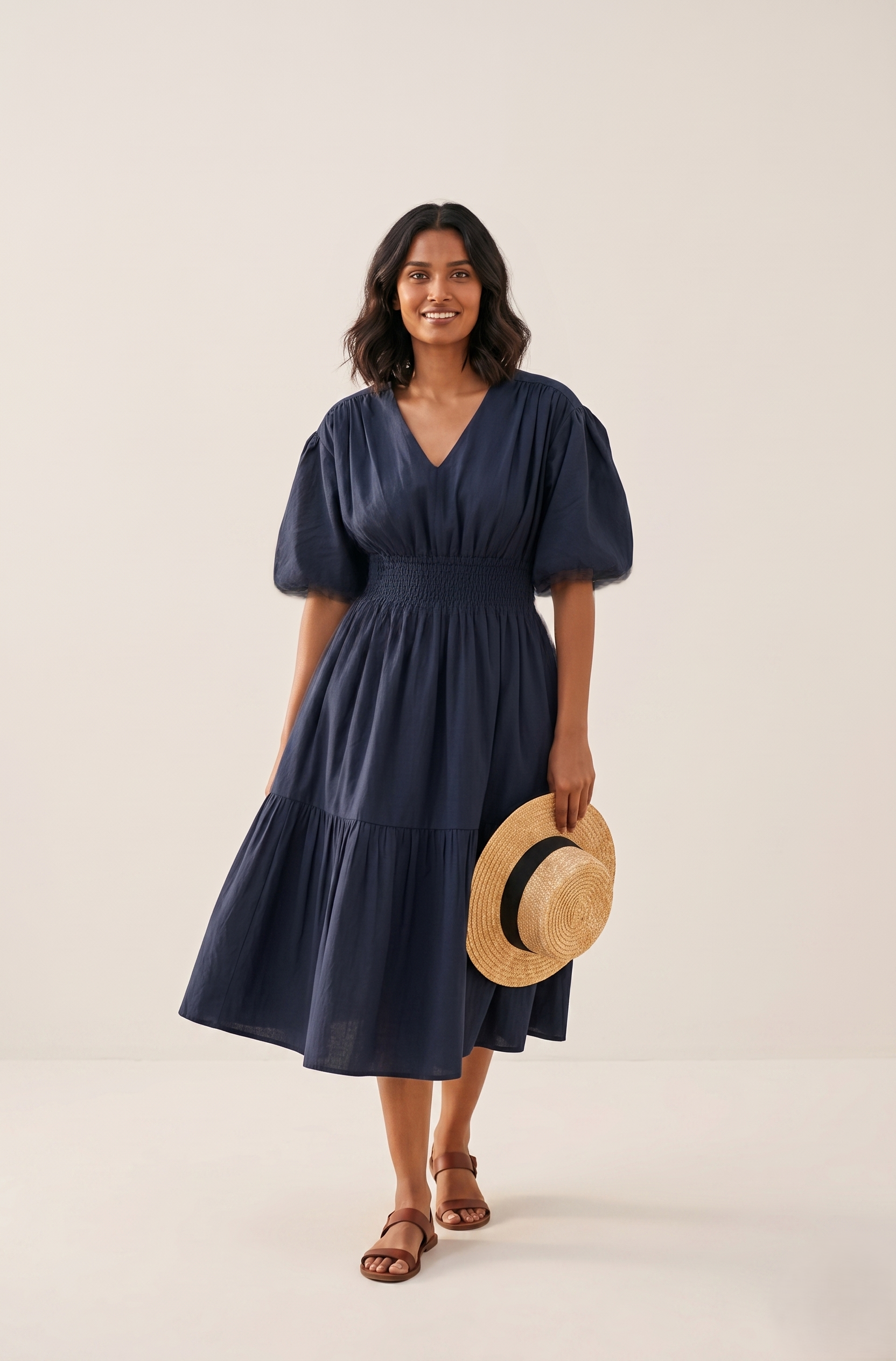 V-Neck Smocked Waist Tiered Midi - Image 4