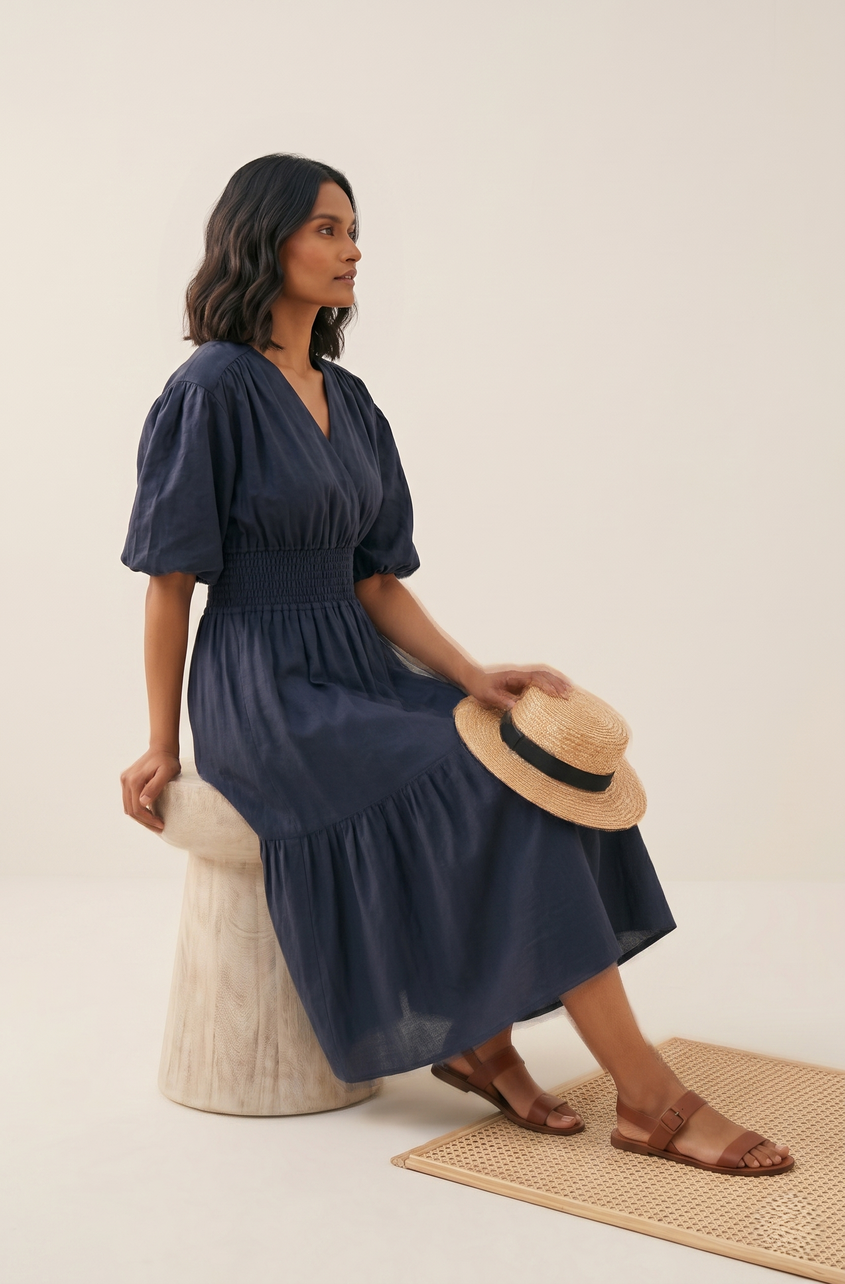 V-Neck Smocked Waist Tiered Midi - Image 2