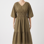 V-Neck Tiered Midi Olive Green