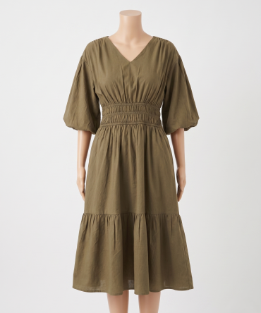 V-Neck Tiered Midi Olive Green