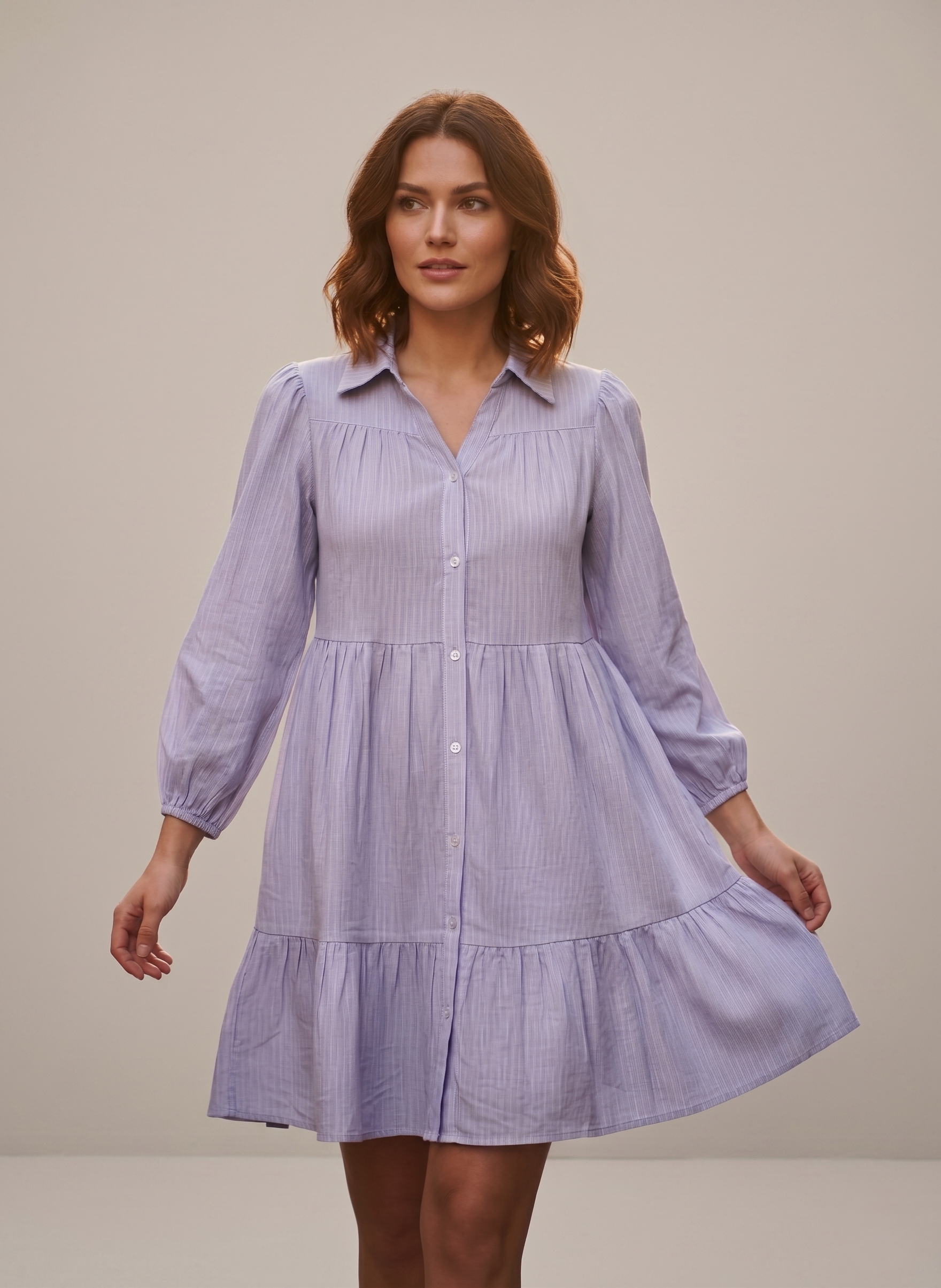 Tiered Midi Buttan-Front Dress - Image 2