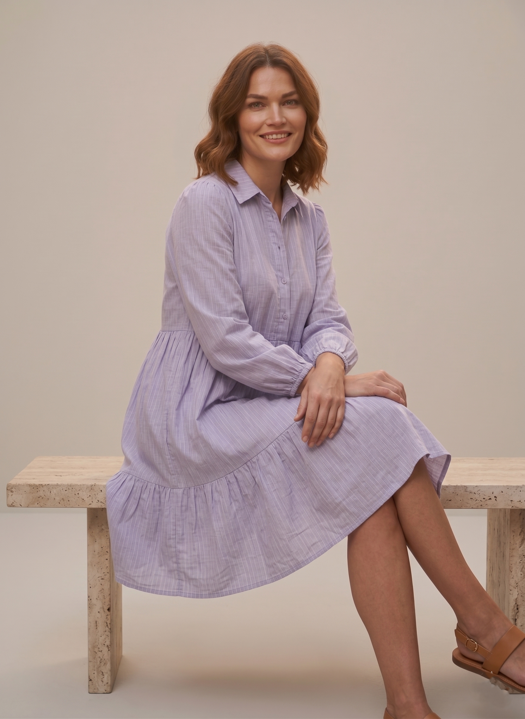 Tiered Midi Buttan-Front Dress - Image 3