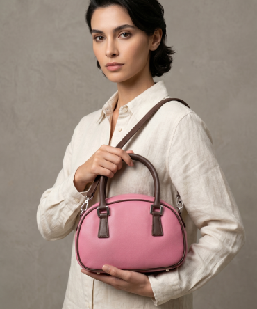 Tone Pink & Brown Mini Dome Satchel