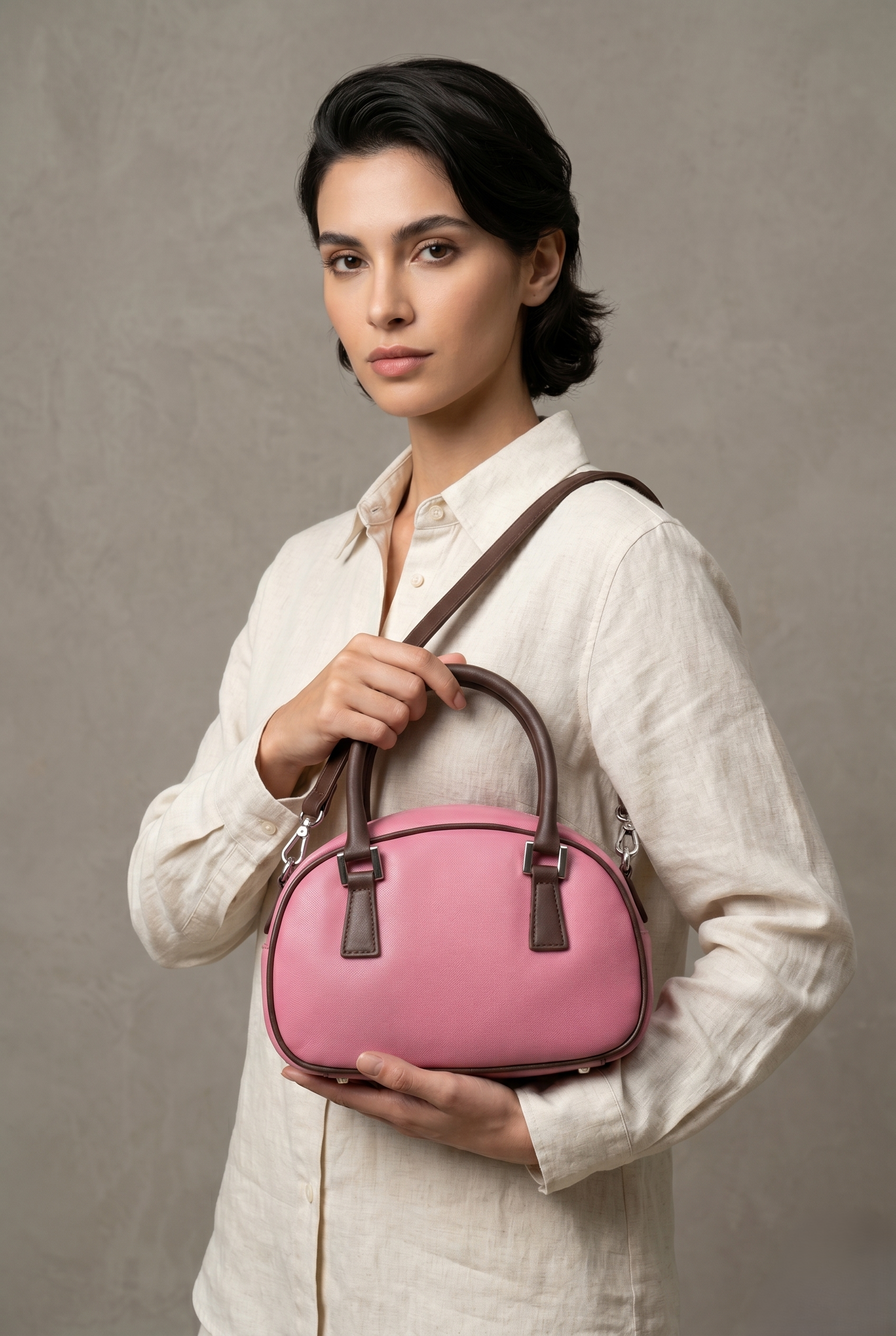 Tone Pink & Brown Mini Dome Satchel