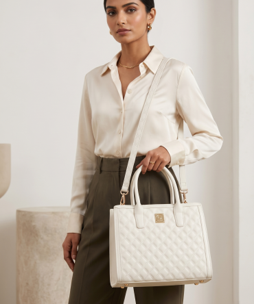 Snow White Luxury Diamond-Quilted Tote Bag