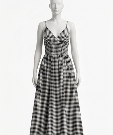 Gingham Smocked Midi Dress