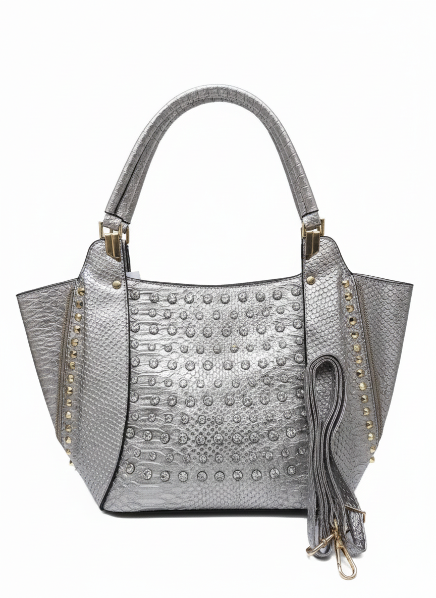 Glamorous Sliver Studded Tote Bag