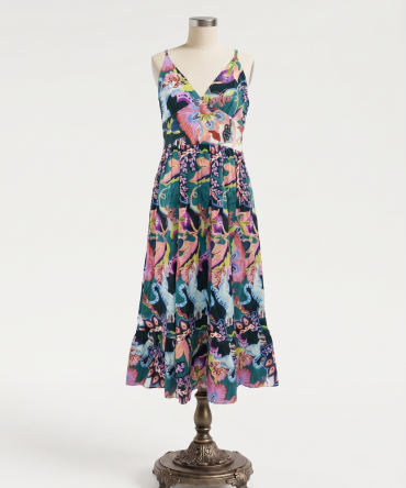 Printed V-Neck Midi Dress