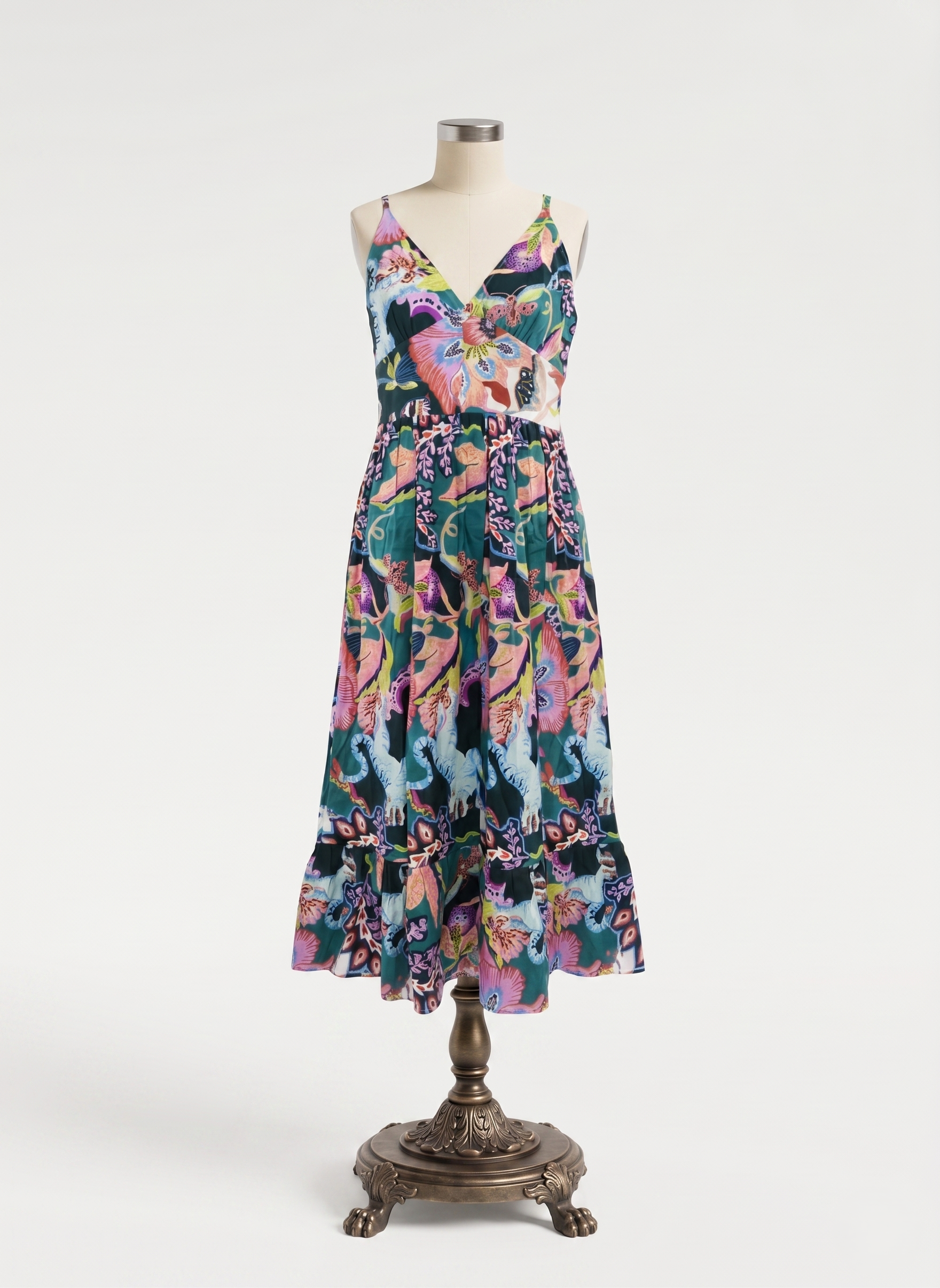 Printed V-Neck Midi Dress