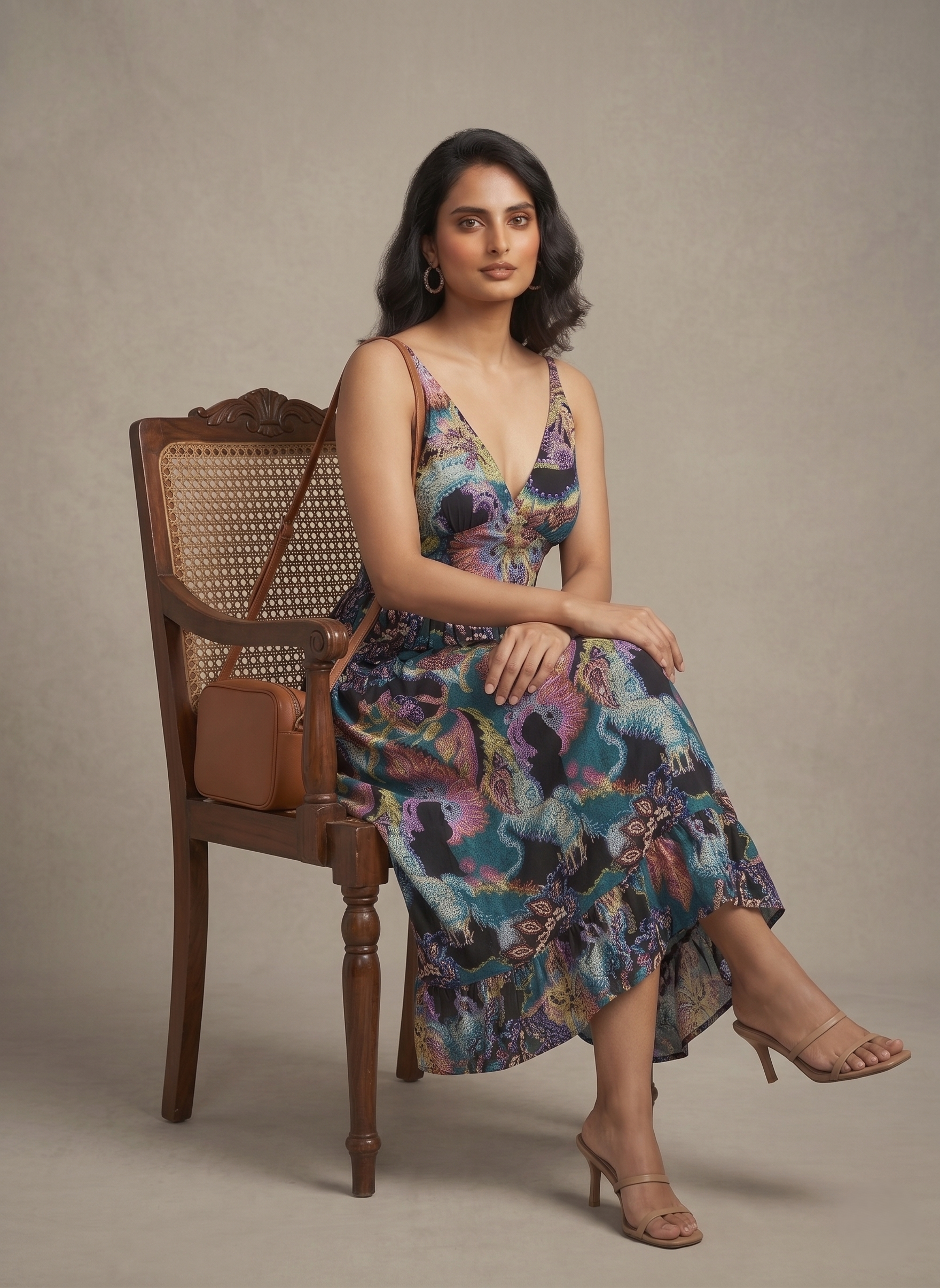 Printed V-Neck Midi Dress - Image 4