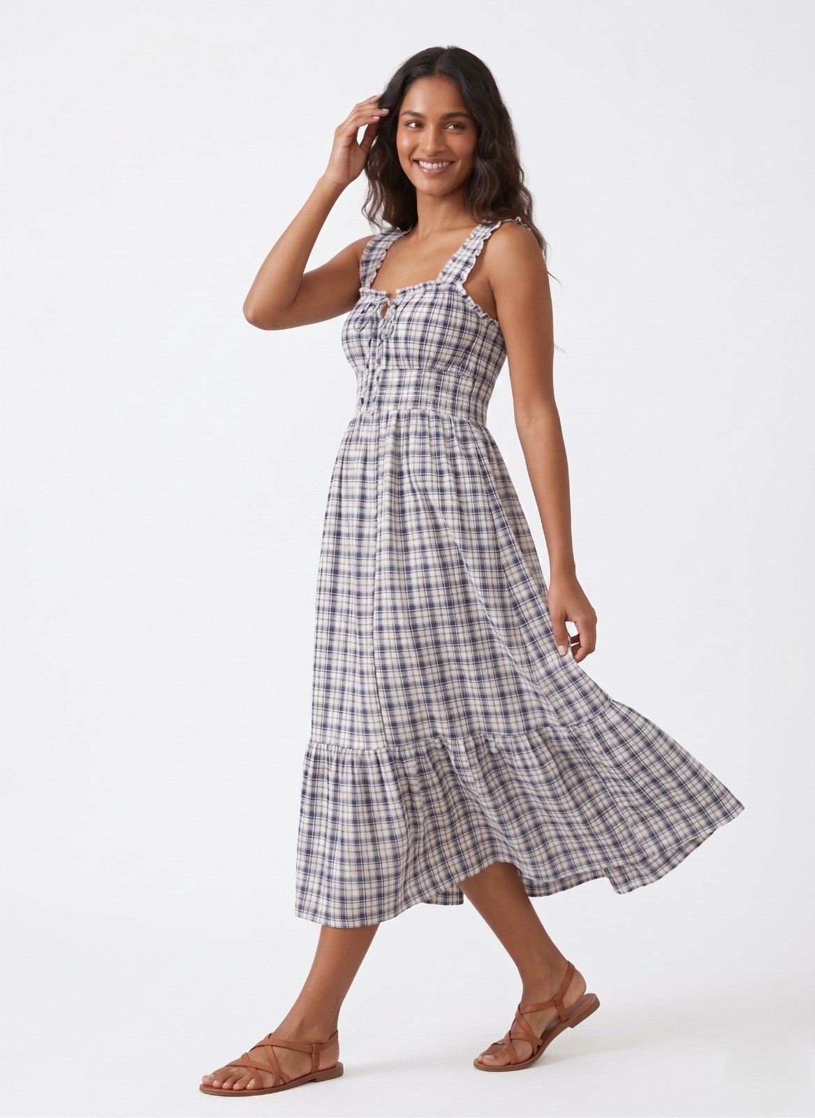 Classic Checkered Summer Flare Dress - Image 2