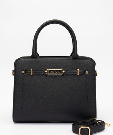 Textured Faux Leather Satchel Handbag