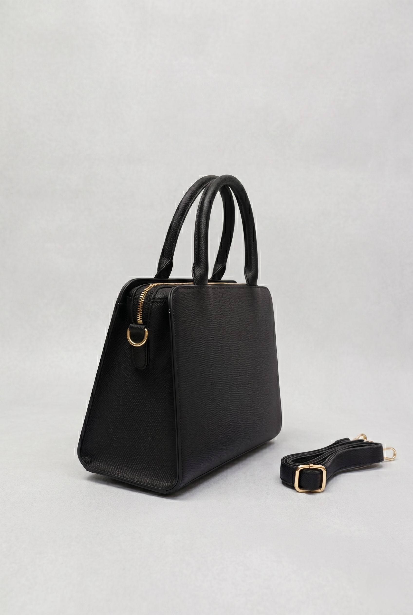 Textured Faux Leather Satchel Handbag - Image 2