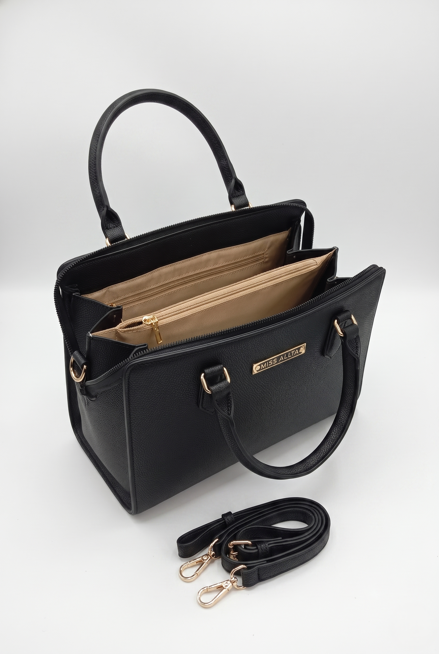 Textured Faux Leather Satchel Handbag - Image 4