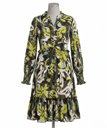 Leaf Print Tiert Midi Dress