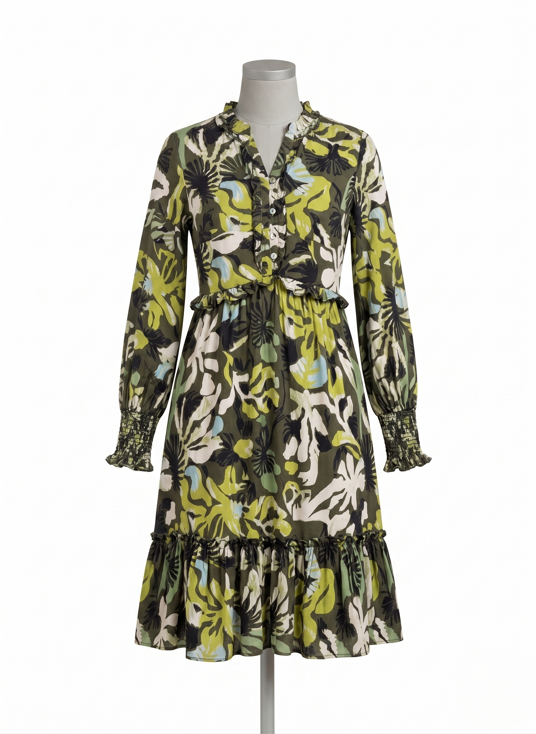 Leaf Print Tiert Midi Dress