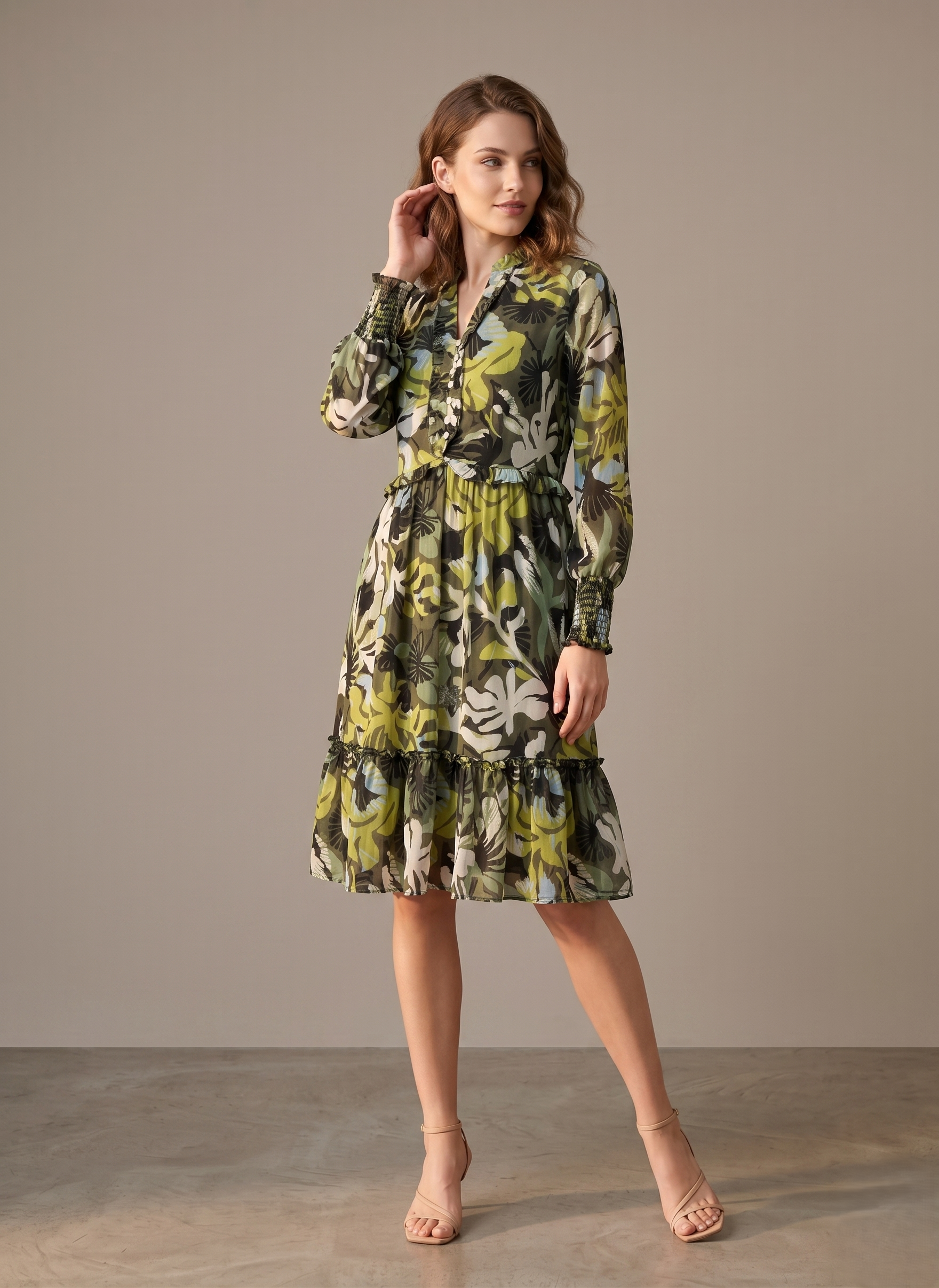 Leaf Print Tiert Midi Dress - Image 2