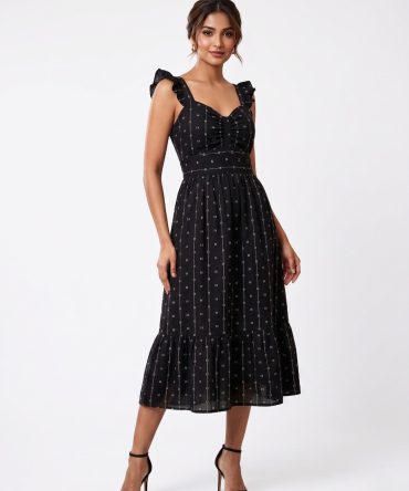 Ruffled strap fit ,flare dress