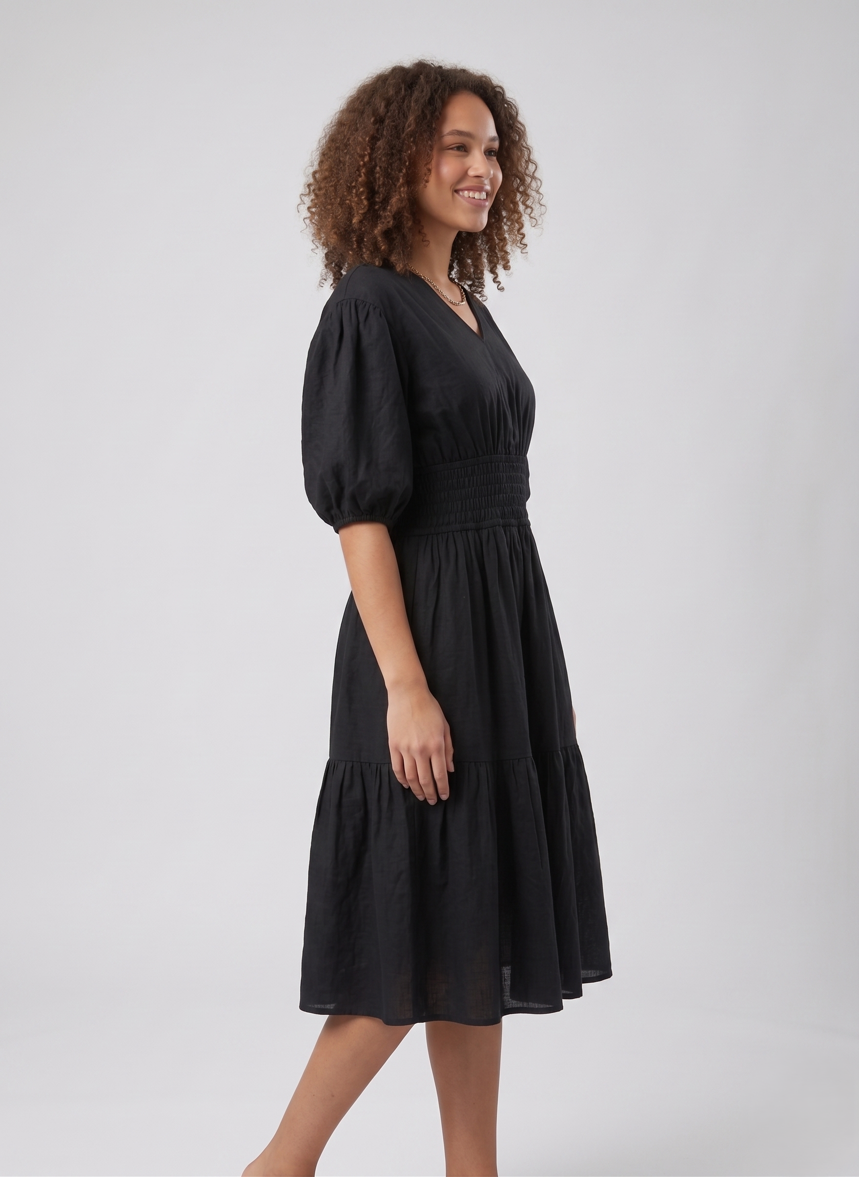 Black Tiered Midi Dress - Image 3