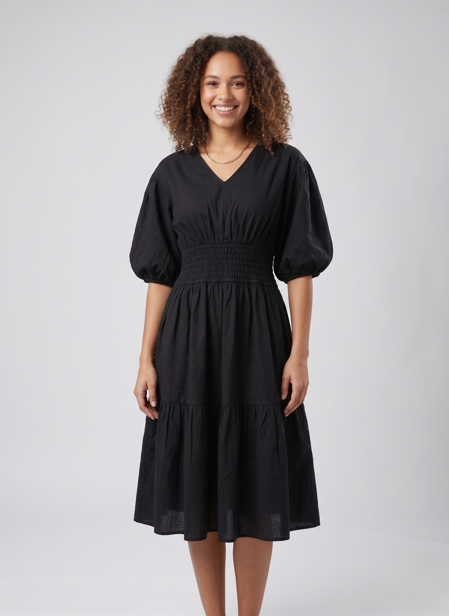 Black Tiered Midi Dress - Image 2