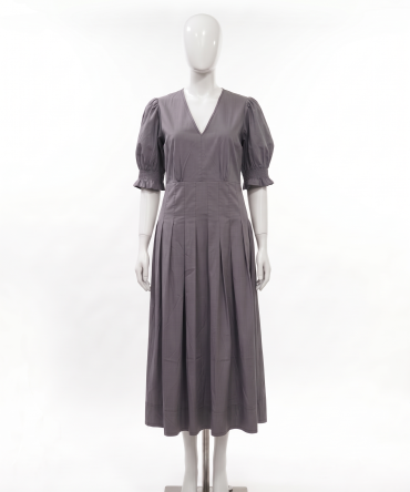 V-Neck Pleated Midi Dress