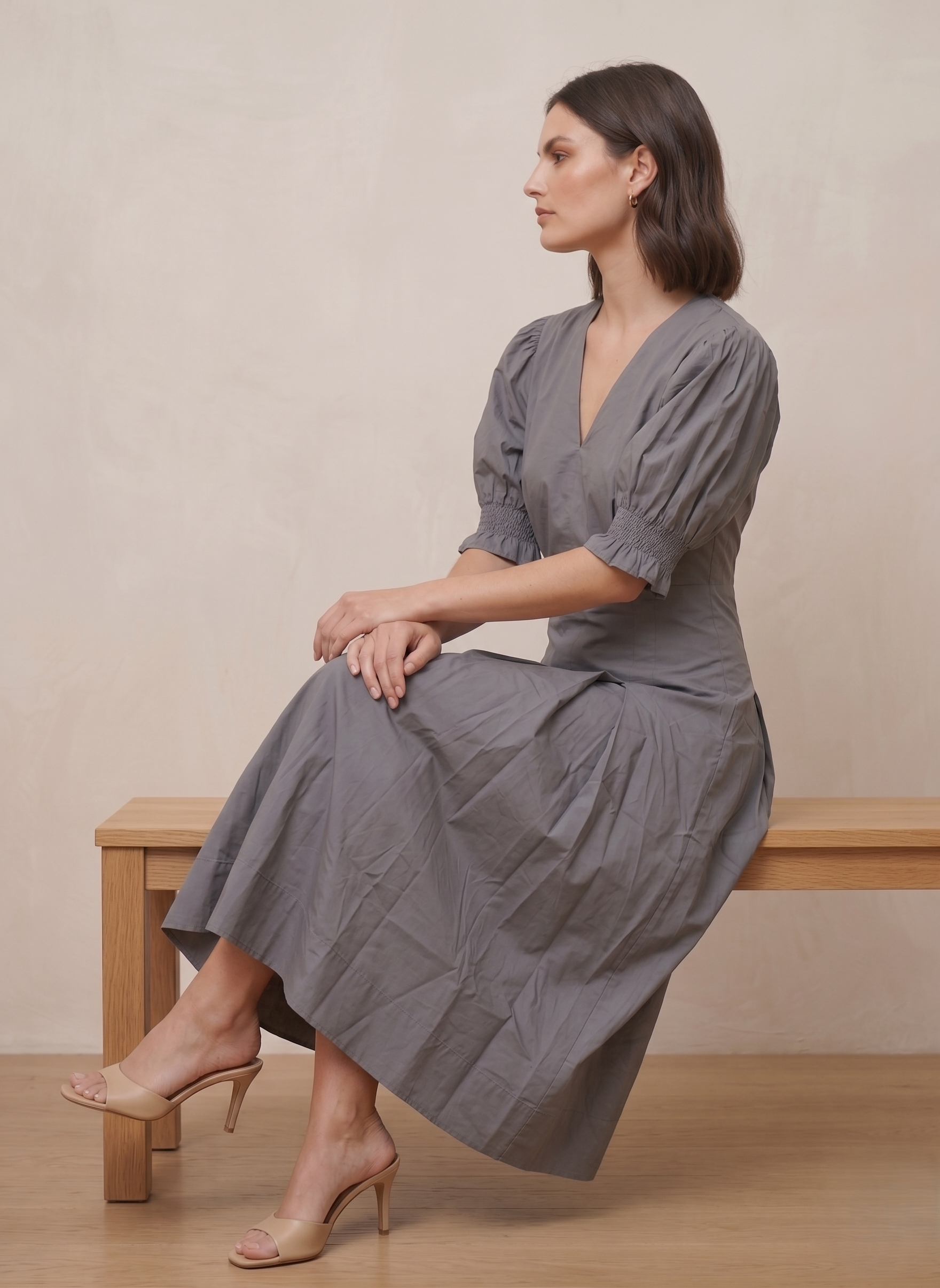 V-Neck Pleated Midi Dress - Image 2