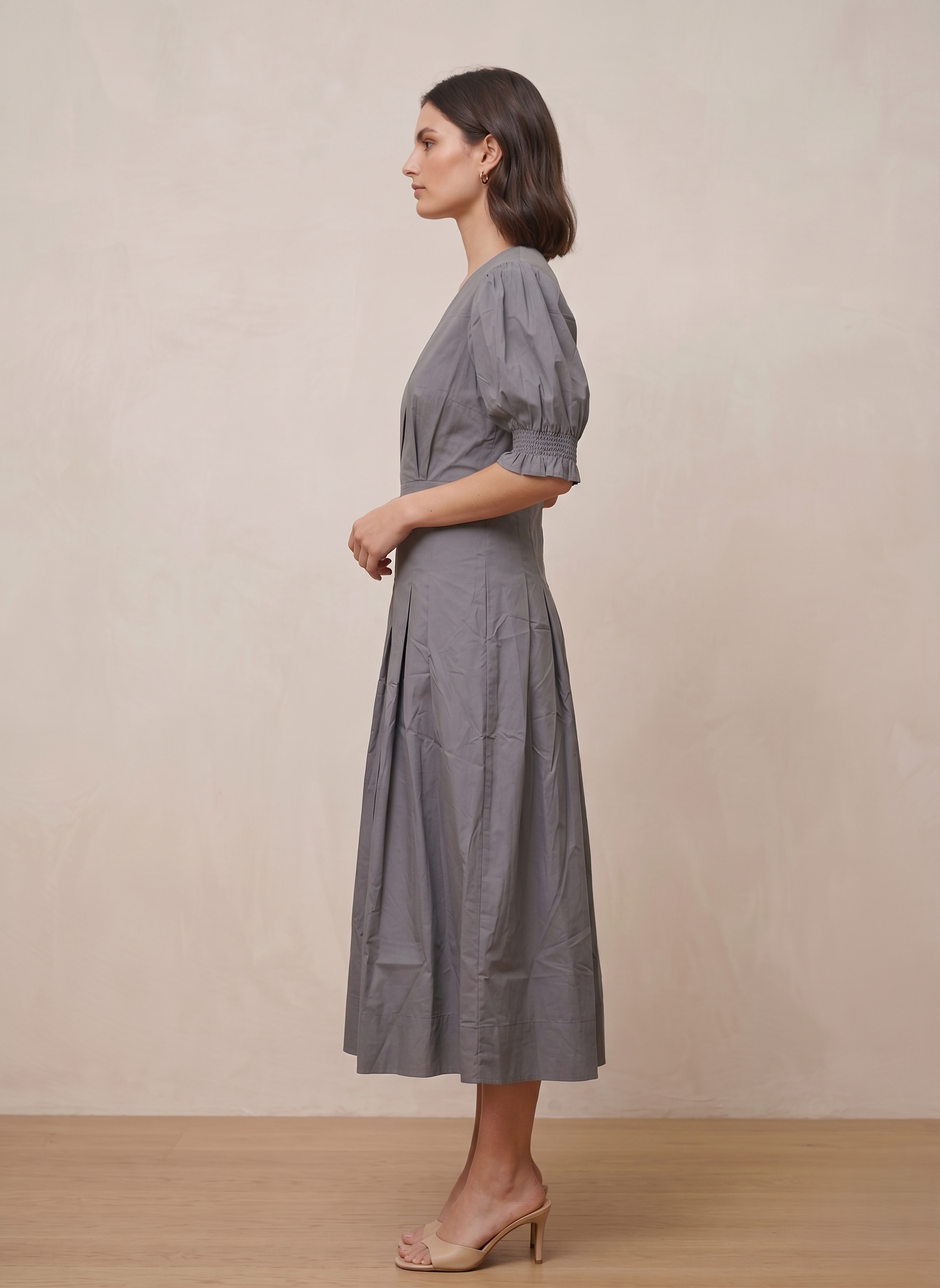 V-Neck Pleated Midi Dress - Image 3