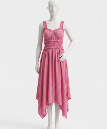 Boho Chic Pink Smocked Midi Dress