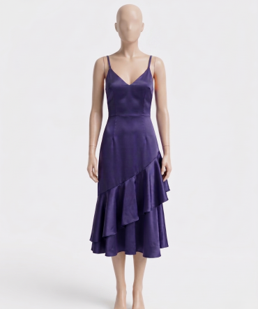 Satin Asymmetric Ruffle Dress