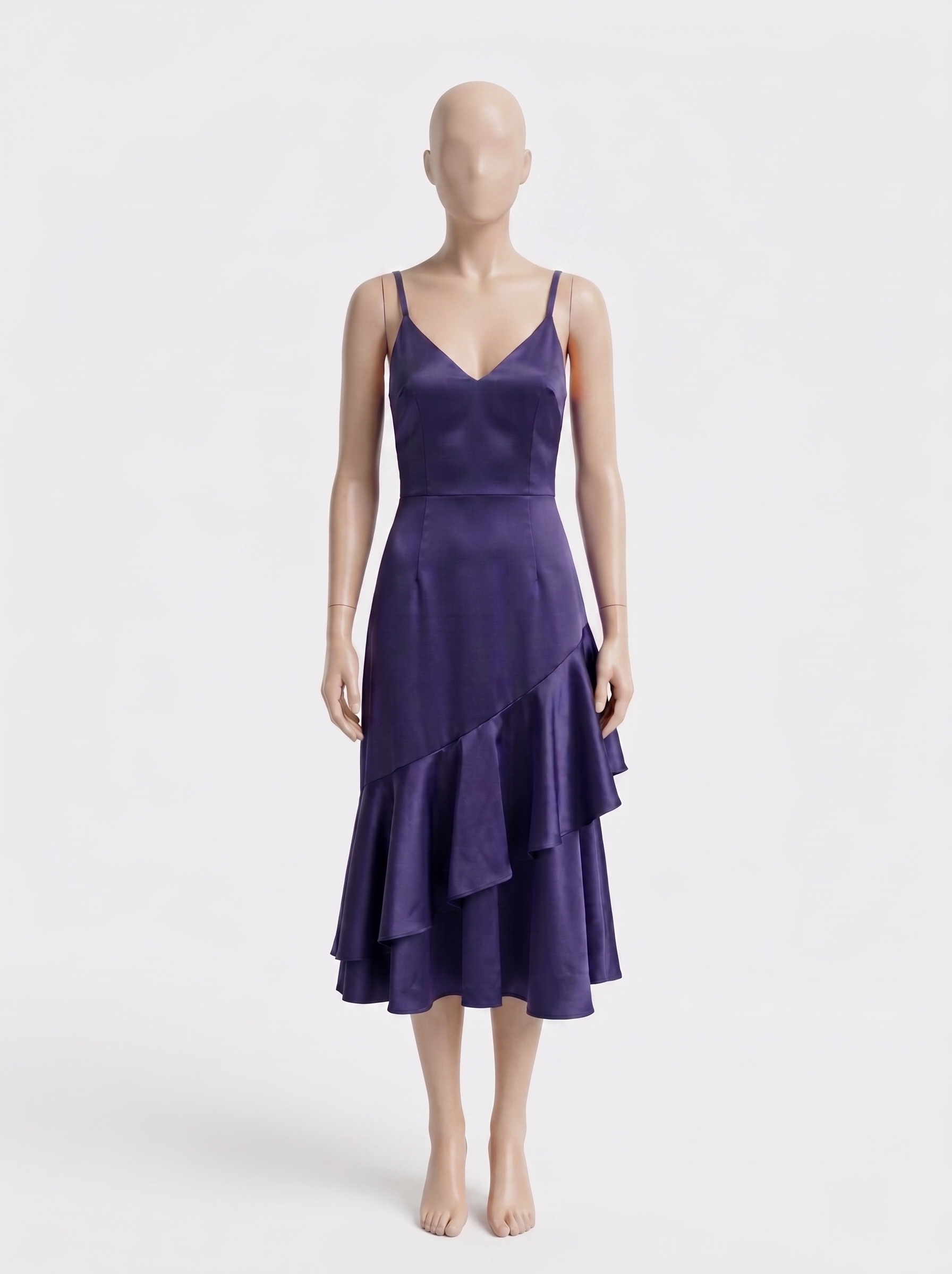 Satin Asymmetric Ruffle Dress