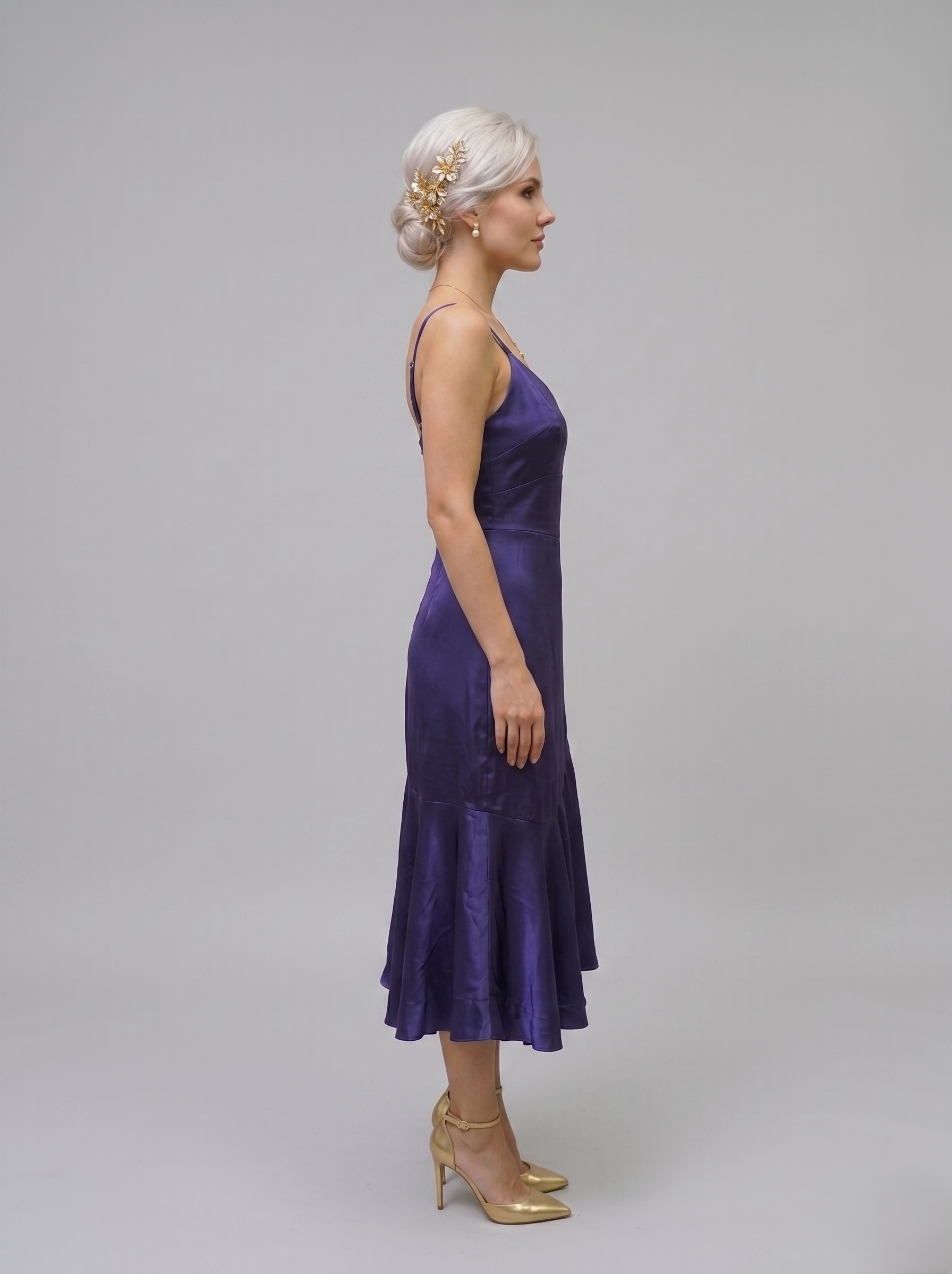 Satin Asymmetric Ruffle Dress - Image 3