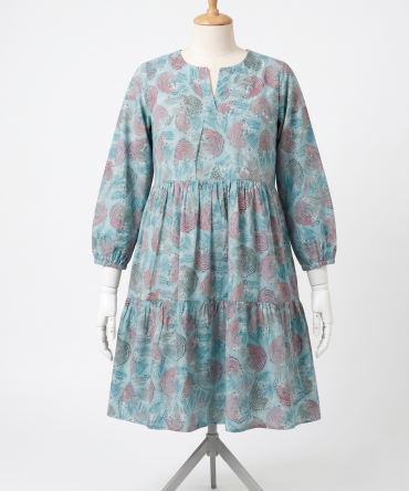 Turquoise Paisley Printed Tiered Dress