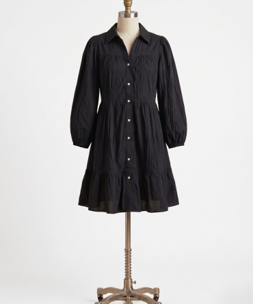Classic Black Puff-Sleeve One Piece