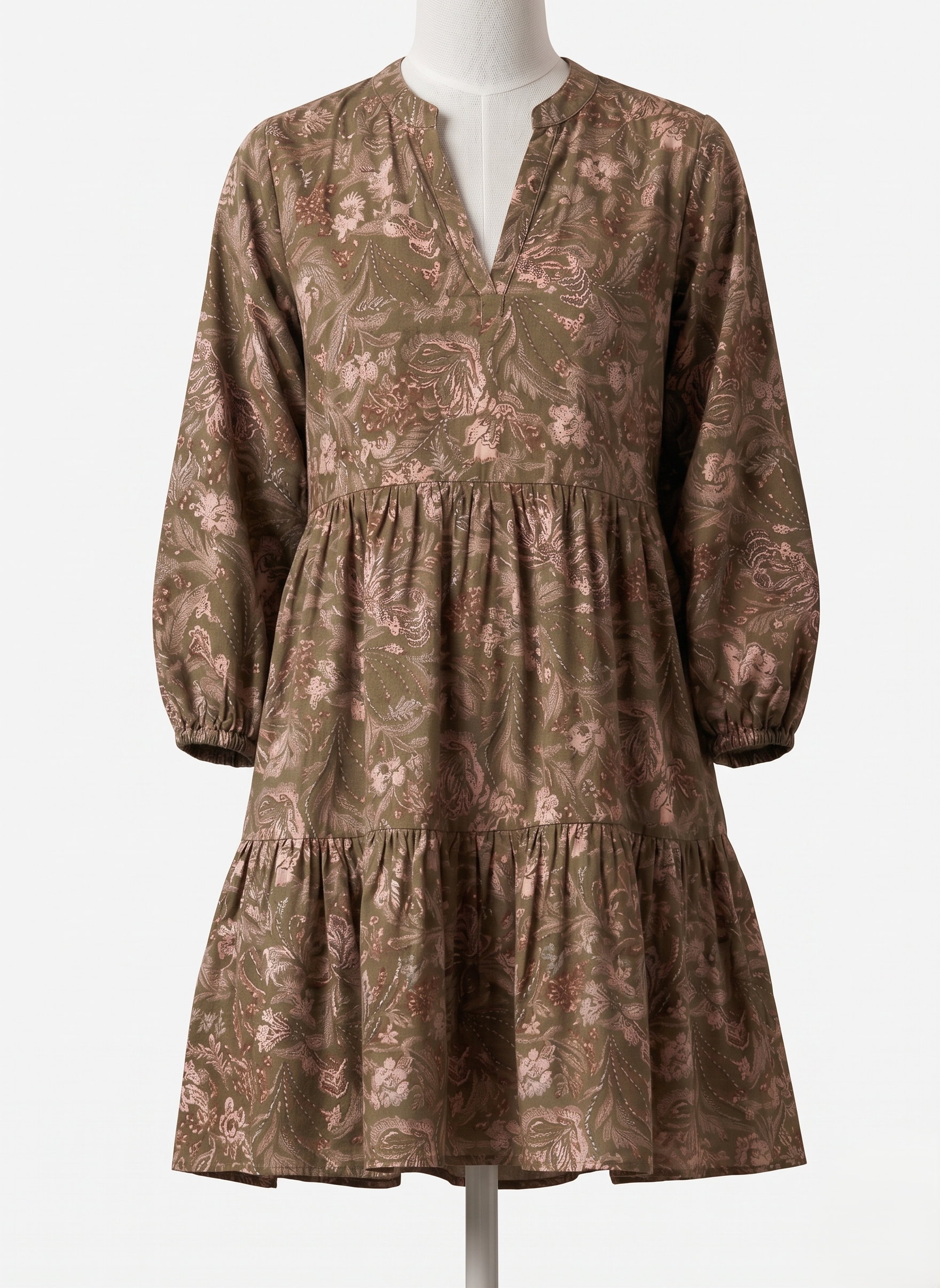 Vintage Floral Print V-Neck Babydoll Dress