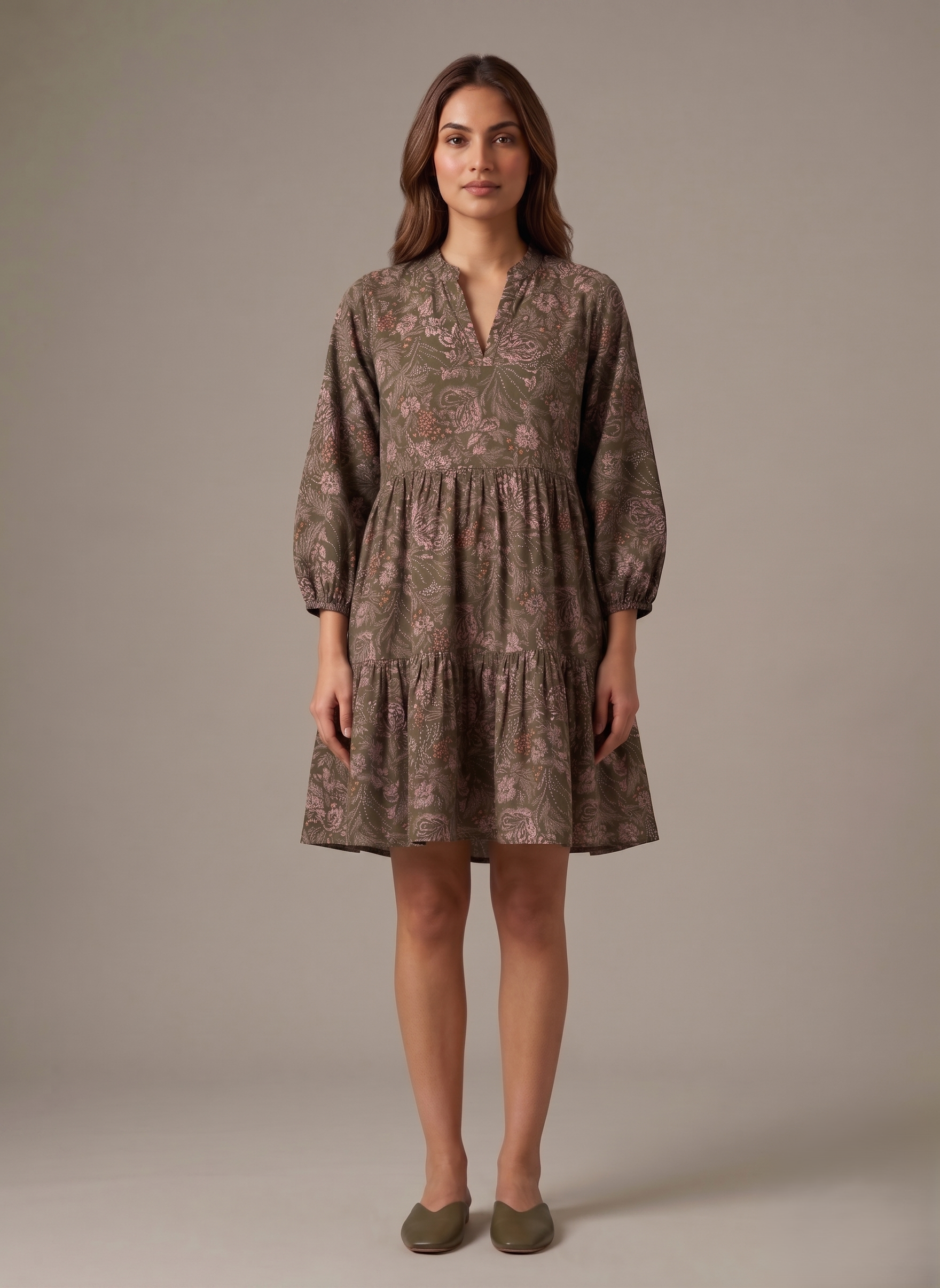 Vintage Floral Print V-Neck Babydoll Dress - Image 2