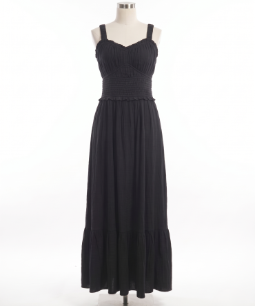Black Smocked Tiered Dress