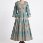 Teal Blue Golden Embroidered Kurti