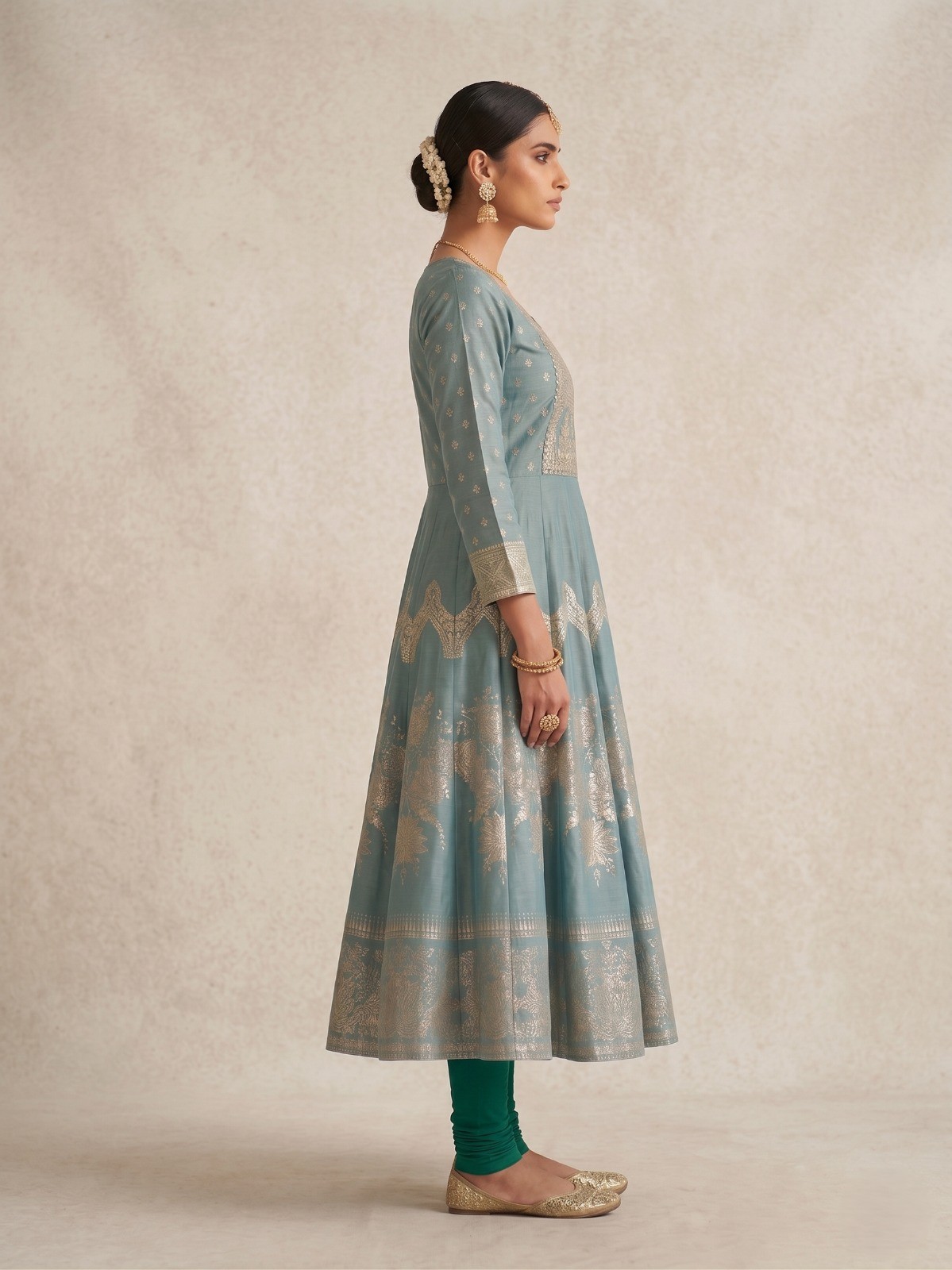 Teal Blue Golden Embroidered Kurti - Image 2