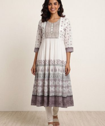Vintage White Floral Kurti
