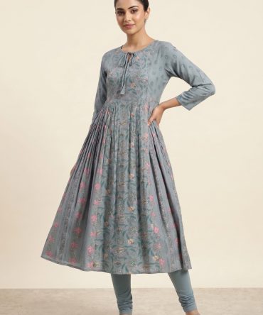 Teal Blossom Kurti