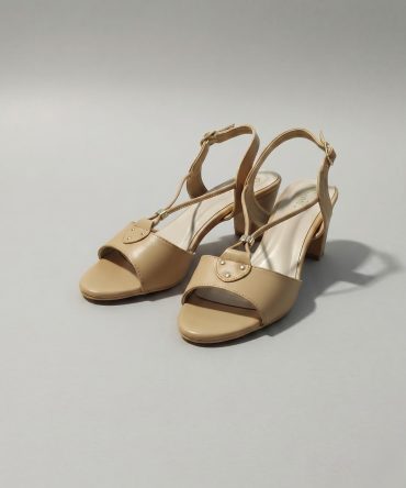 Beige Triple Strap Heeled Sandal