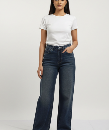 Women’s High-Waist Dark Wash Wide Leg Denim Jeans