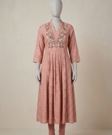 Peach Ethnic Embroidery Kurti