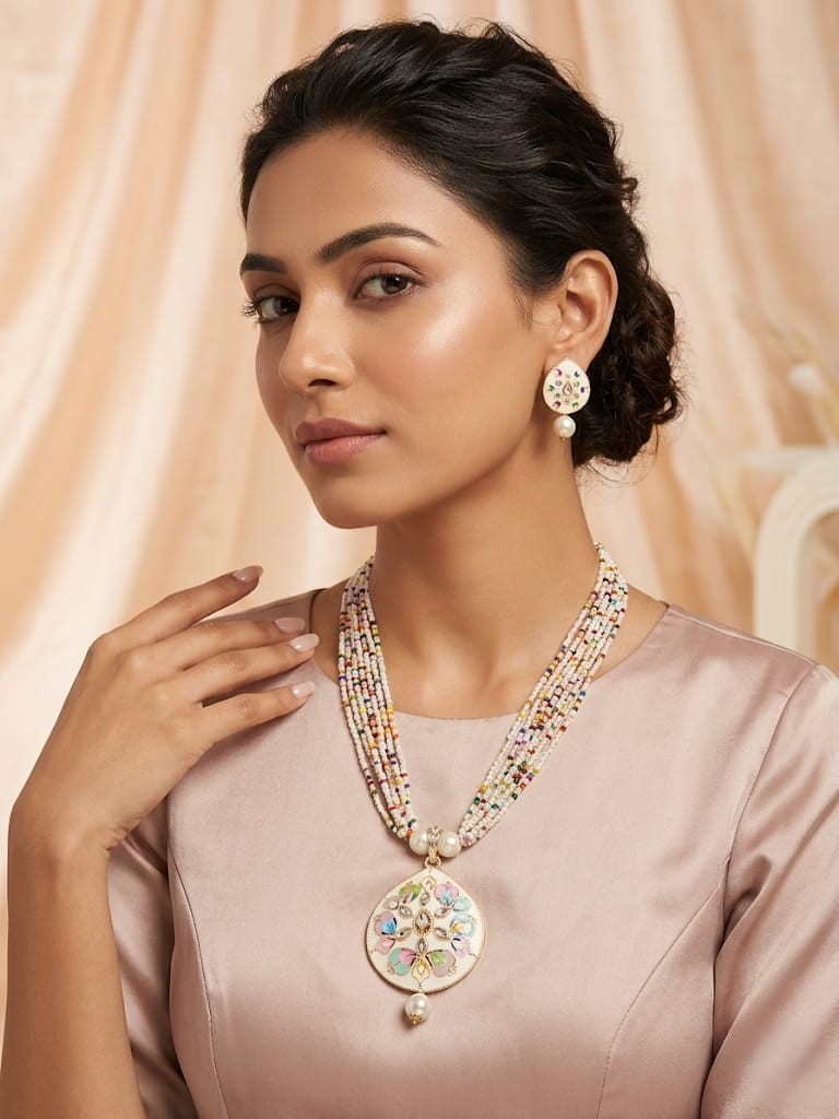Multi-strand Pastel Enamel Long Necklace Set - Image 2