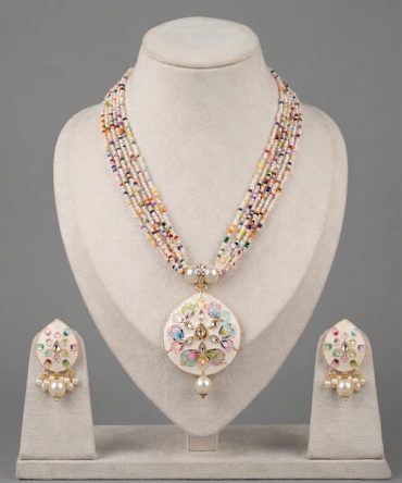 Multi-strand Pastel Enamel Long Necklace Set