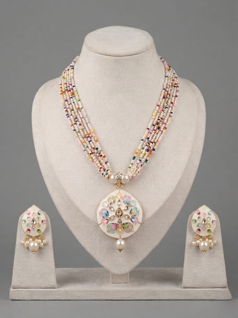 Multi-strand Pastel Enamel Long Necklace Set