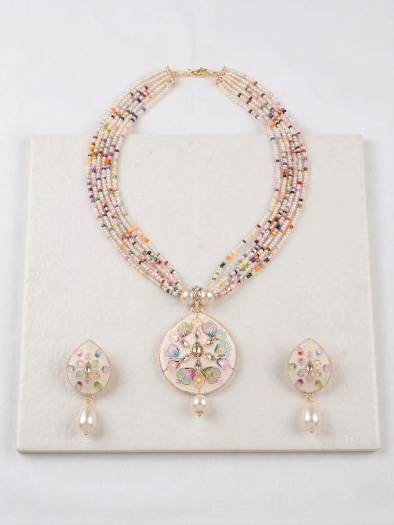 Multi-strand Pastel Enamel Long Necklace Set - Image 3